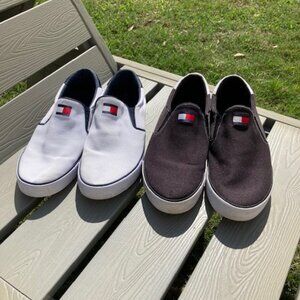 Tommy Hilfiger Men's Slip Ons Black and White Lot of Two. 9.5